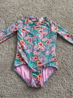 Cat & Jack Floral Rash Guard Swimsuit Girls 8 Plus Long Sleeve UPF